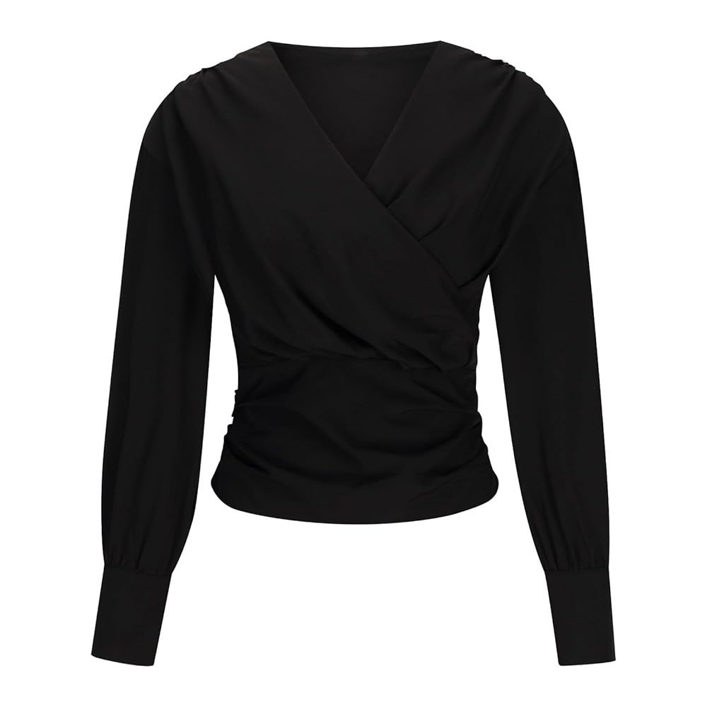 Amazon.com: Women's Cross Wrap Vneck Blouse Draped Front